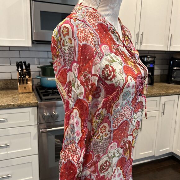 Manuel Canovas Womens Long Sleeve V Neck Floral Shift Dress 100% Silk 8 10 - Picture 6 of 16